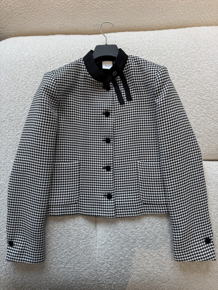 DIOR Cropped Jacket Black and White Houndstooth Virgin Wool Blend #378353