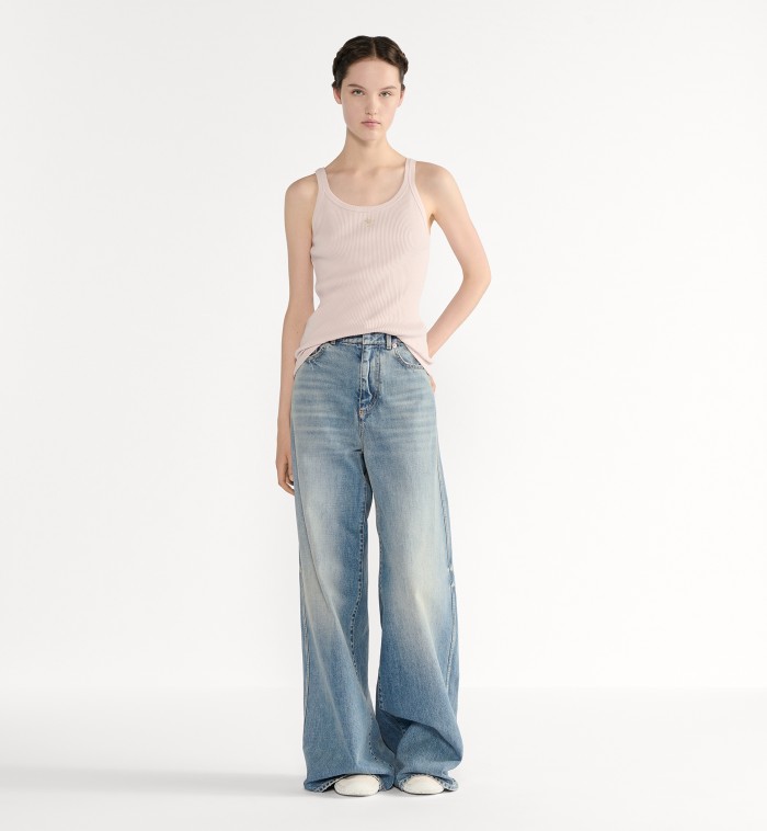 DIOR Tank Top Light Pink Ribbed Cotton Jersey #378465