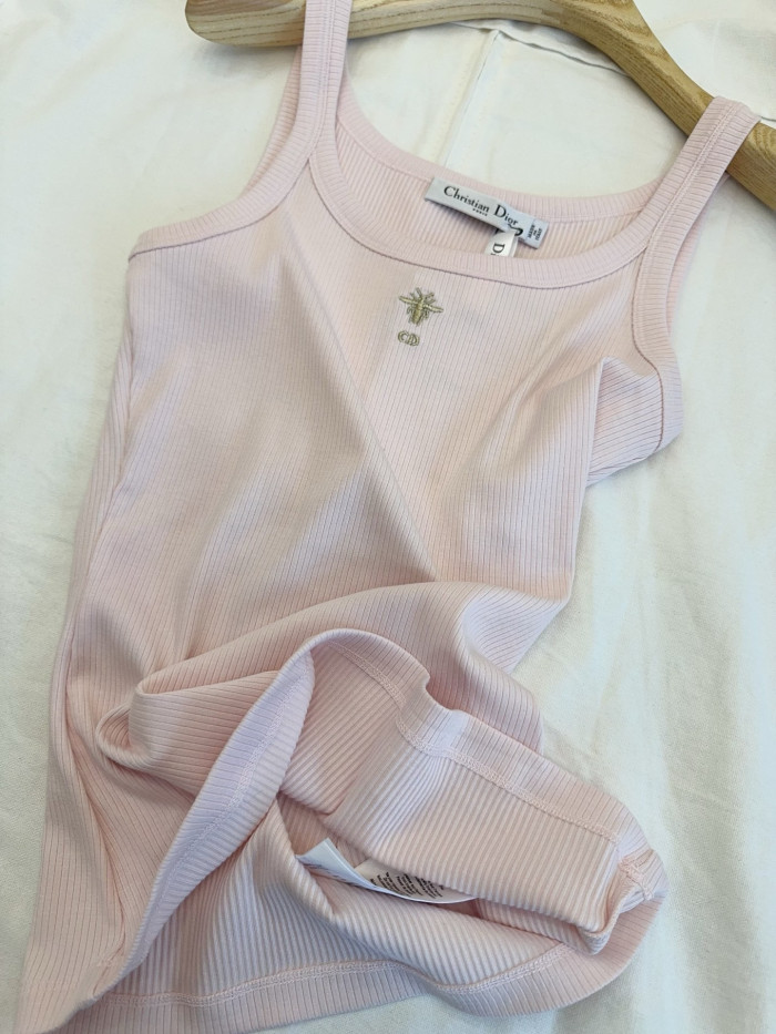 DIOR Tank Top Light Pink Ribbed Cotton Jersey #378465
