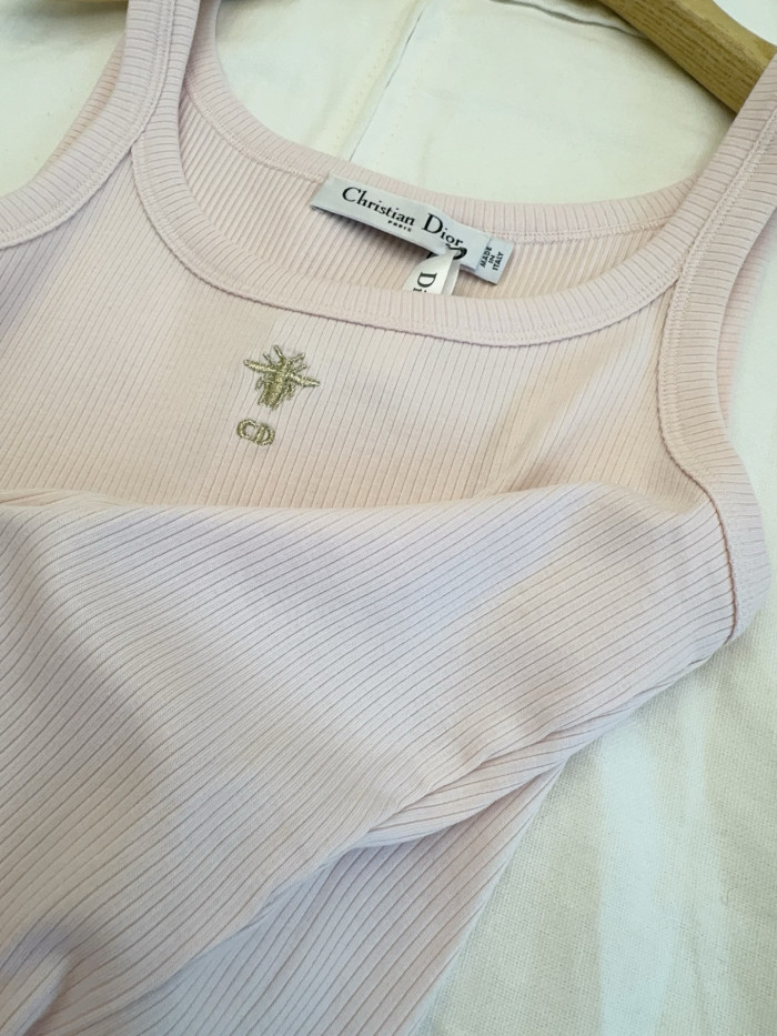 DIOR Tank Top Light Pink Ribbed Cotton Jersey #378465