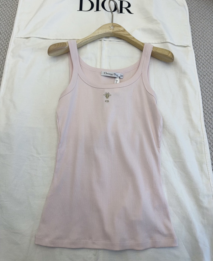 DIOR Tank Top Light Pink Ribbed Cotton Jersey #378465