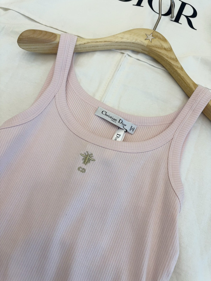 DIOR Tank Top Light Pink Ribbed Cotton Jersey #378465