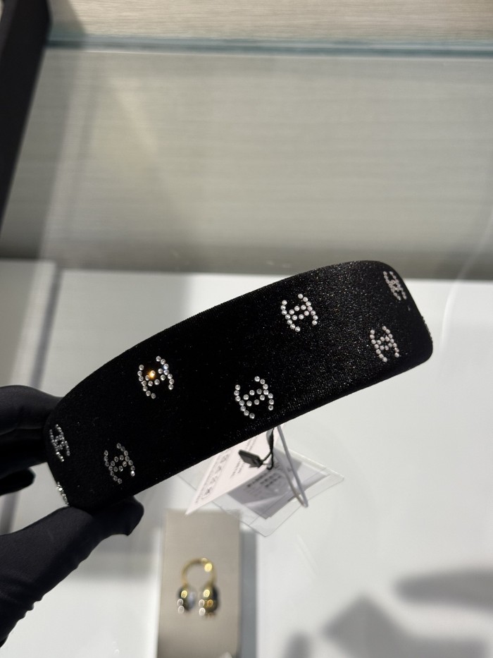 CHANEL Headband Velvet Strass Black Crystal #378557