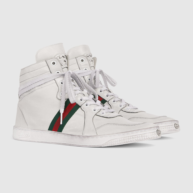 GUCCI Men's Stretch High-top Sneaker in Black Leather #378602