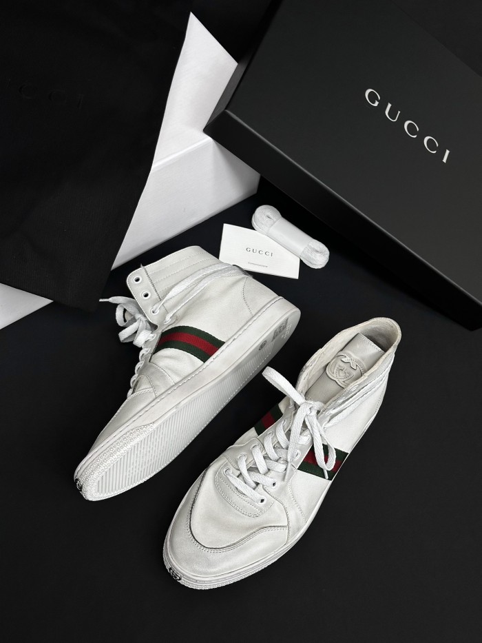 GUCCI Men's Stretch High-top Sneaker in Black Leather #378602
