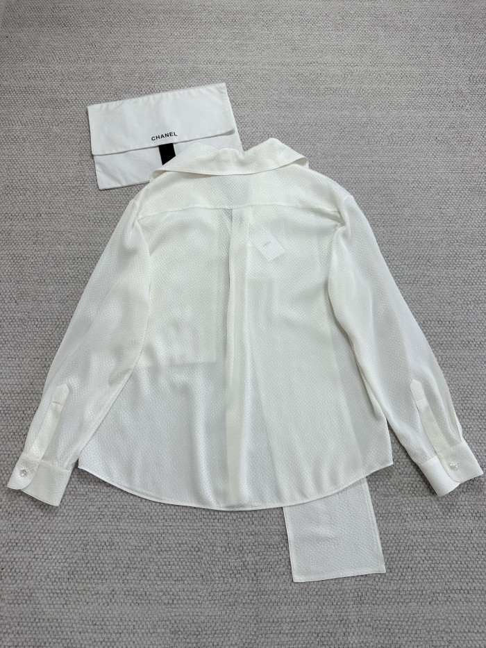 CHANEL Long-sleeved Blouse Silk Jacquard Silk White #377198