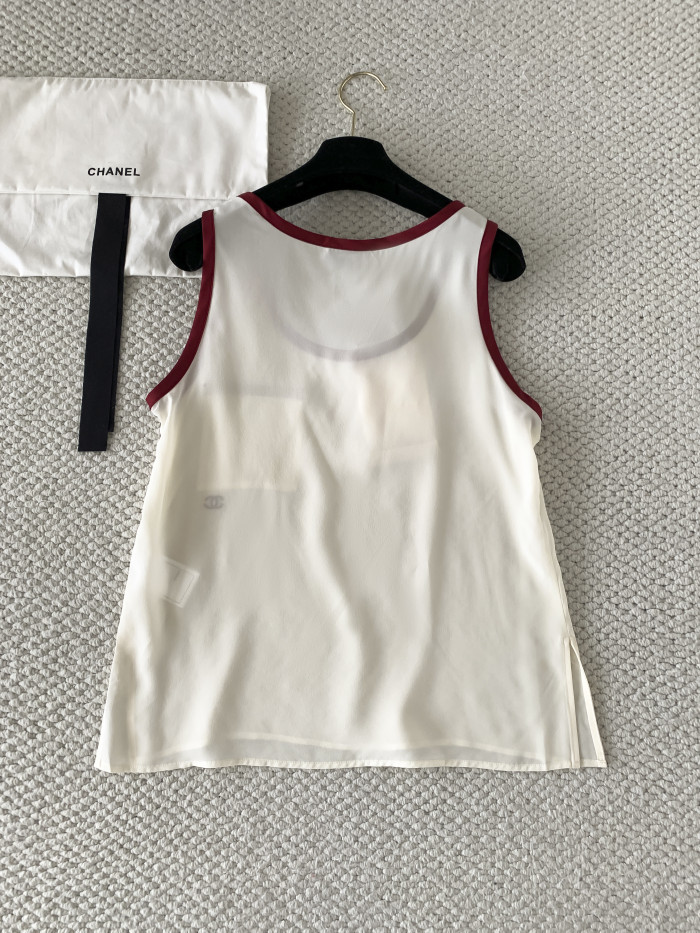 CHANEL Top Silk Canvas Light Yellow Burgundy #378594