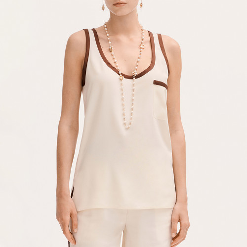 CHANEL Top Silk Canvas Light Yellow Burgundy #378594