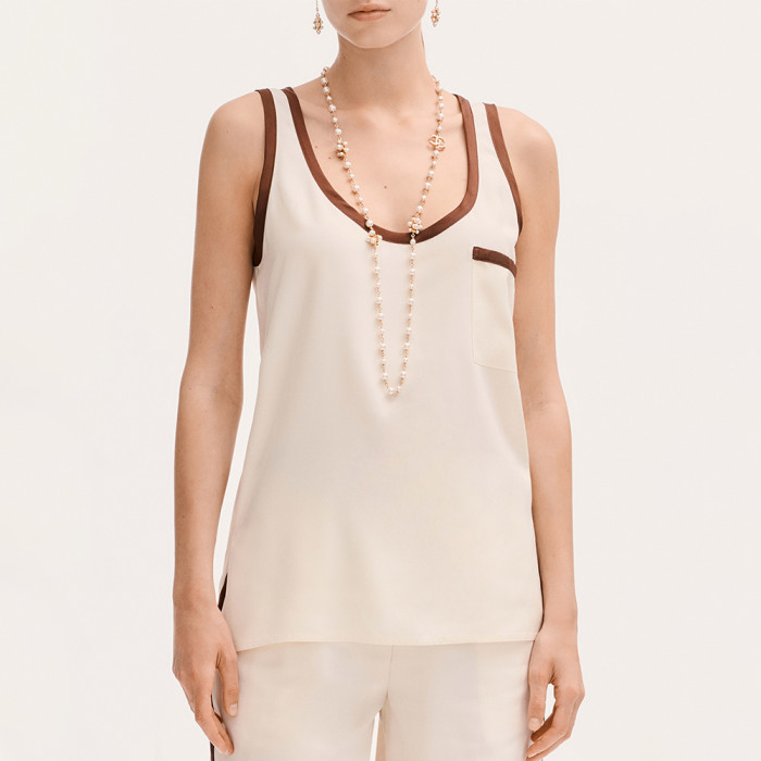 CHANEL Top Silk Canvas Light Yellow Burgundy #378594