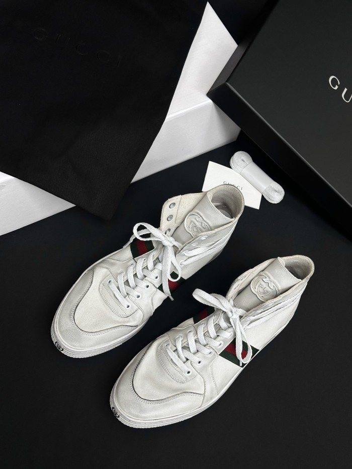 GUCCI Men's Stretch High-top Sneaker in Black Leather #378602