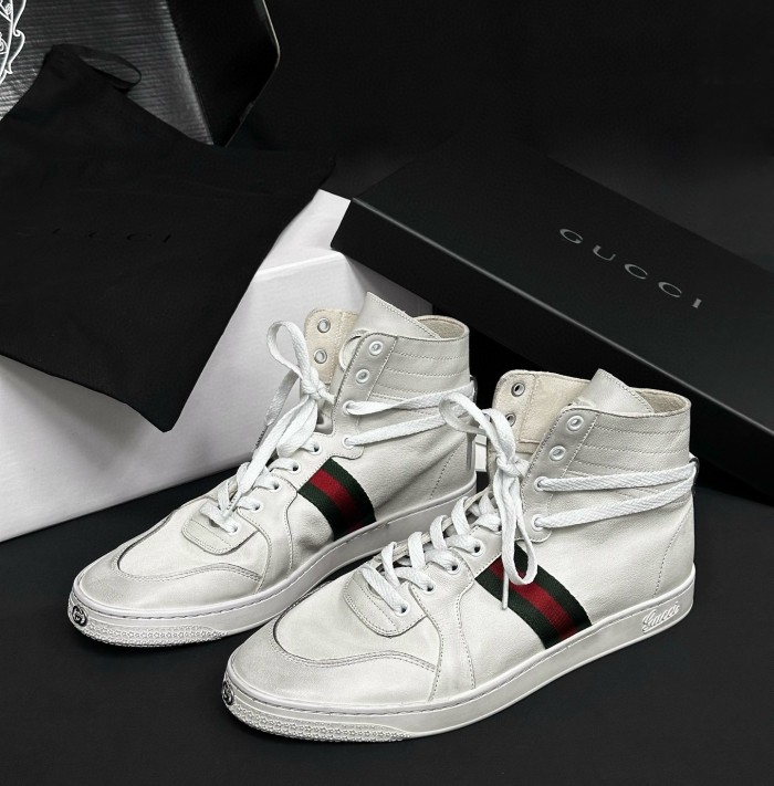 GUCCI Men's Stretch High-top Sneaker in Black Leather #378602