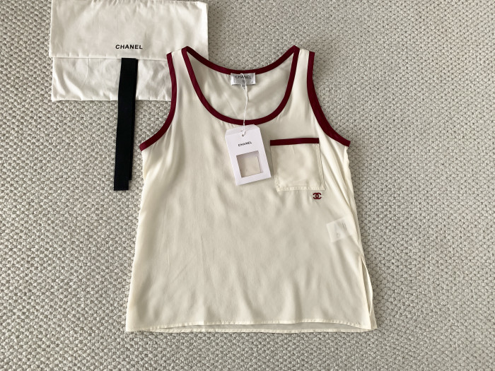 CHANEL Top Silk Canvas Light Yellow Burgundy #378594