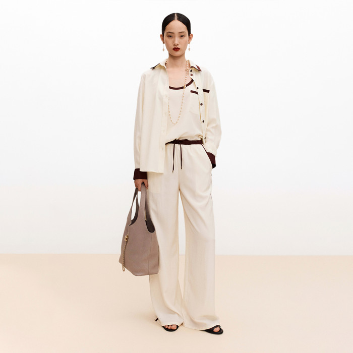 CHANEL Top Silk Canvas Light Yellow Burgundy #378594