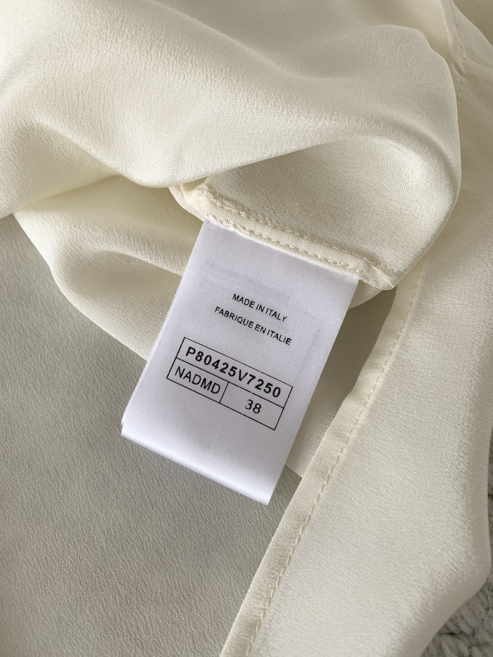 CHANEL Long-sleeved Shirt Silk Canvas Light Yellow Burgundy #378595
