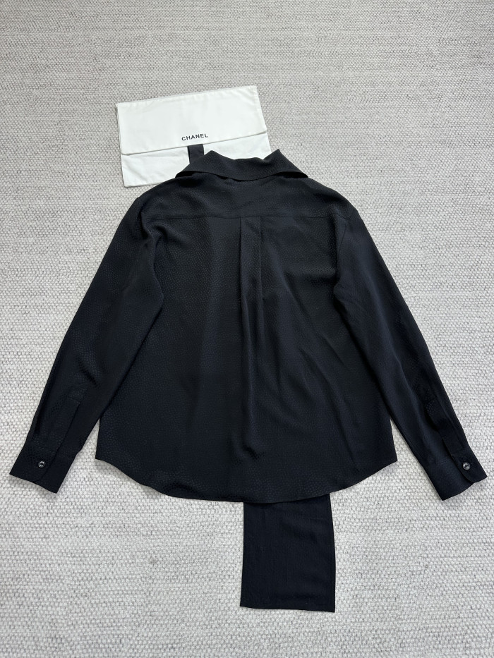 CHANEL Long-sleeved Blouse Silk Jacquard Silk White #377198
