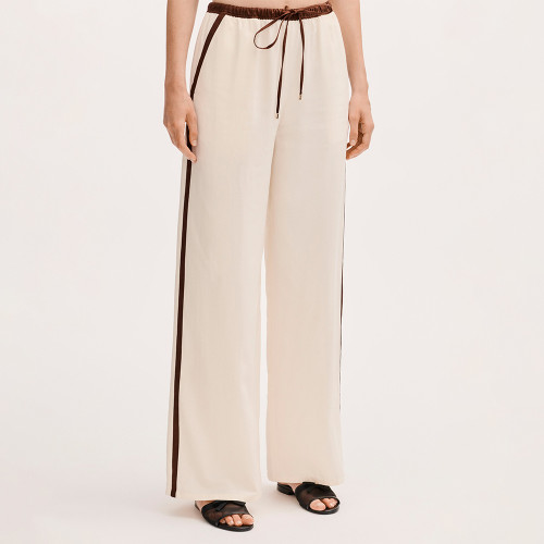 CHANEL Pants Silk Canvas Light Yellow Burgundy #378596