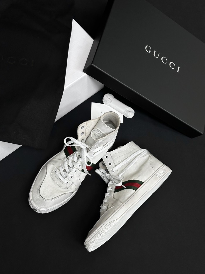 GUCCI Men's Stretch High-top Sneaker in Black Leather #378602