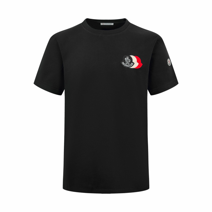 Moncler Navy Blue Embroidered Tricolor Logo Cotton T-Shirt Polos T-shirts #378700