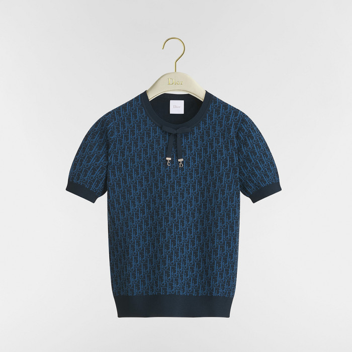 Dior Short-Sleeved Sweater Navy Blue Dior Oblique Technical #378697
