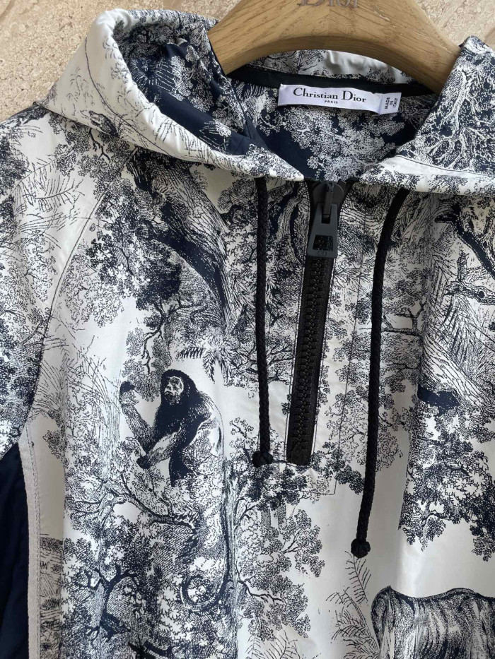 Dior Women Short Hooded Dress Black and White Technical Taffeta Jacquard