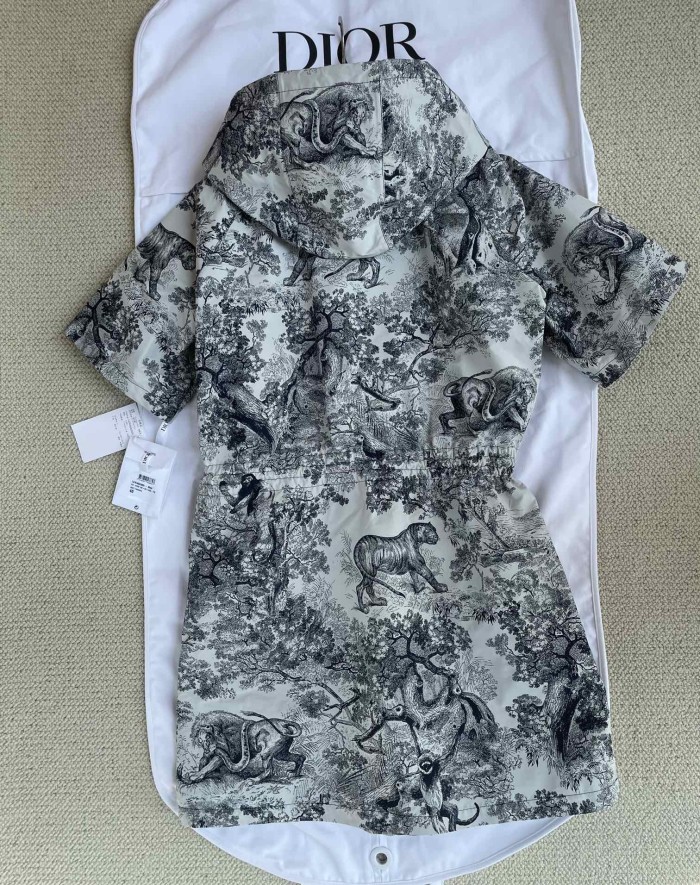 Dior Women Short Hooded Dress Black and White Technical Taffeta Jacquard