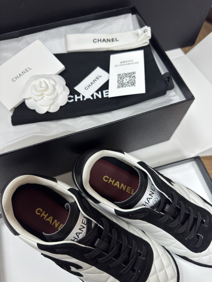 CHANEL Sneakers Calfskin Suede Kidskin White Black #378783