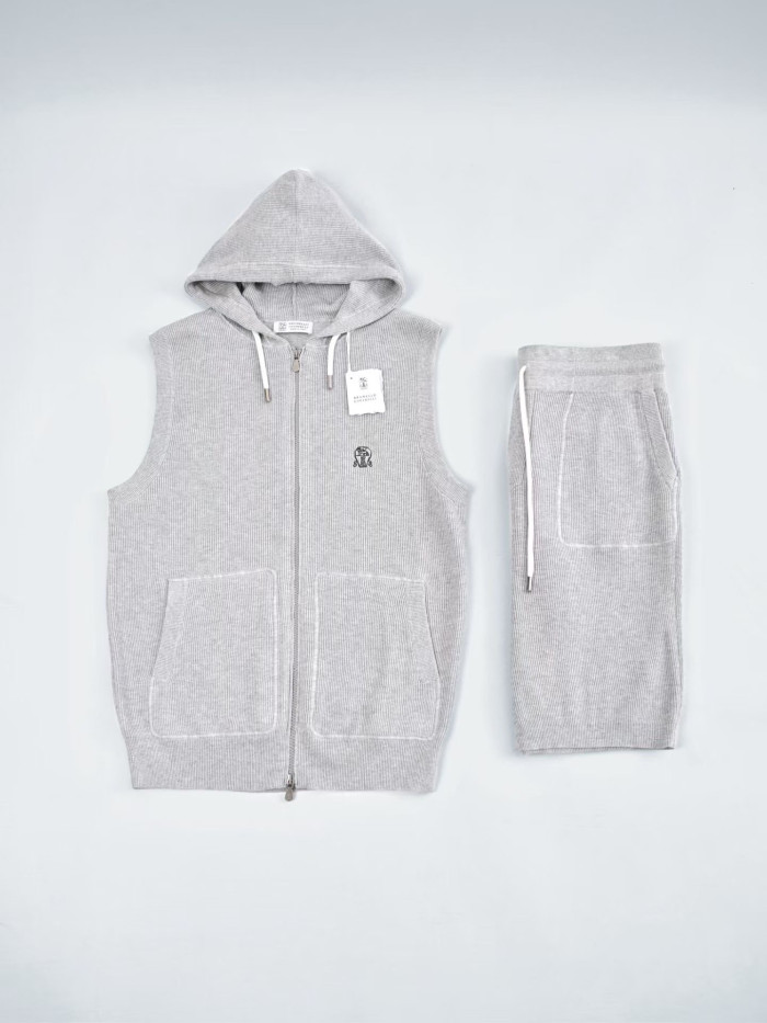 Brunello Cucinelli Men's Hooded Sports Vest Shorts Set #378796