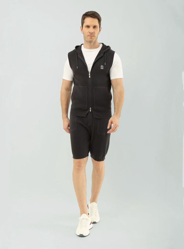 Brunello Cucinelli Men's Hooded Sports Vest Shorts Set #378796
