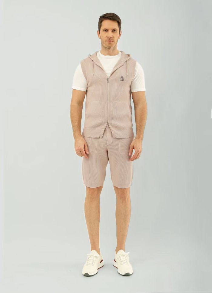Brunello Cucinelli Men's Hooded Sports Vest Shorts Set #378796