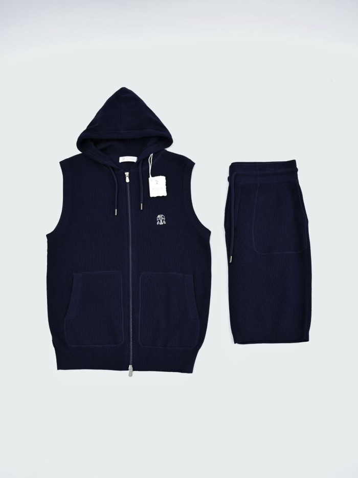 Brunello Cucinelli Men's Hooded Sports Vest Shorts Set #378796