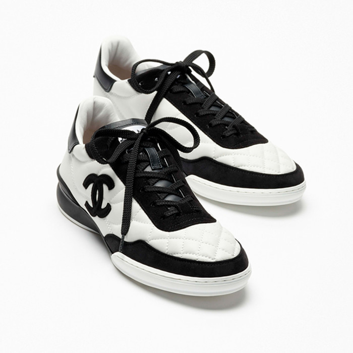CHANEL Sneakers Calfskin Suede Kidskin White Black #378783