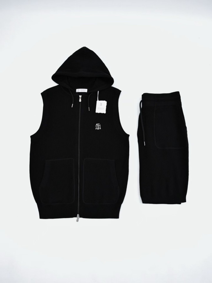 Brunello Cucinelli Men's Hooded Sports Vest Shorts Set #378796