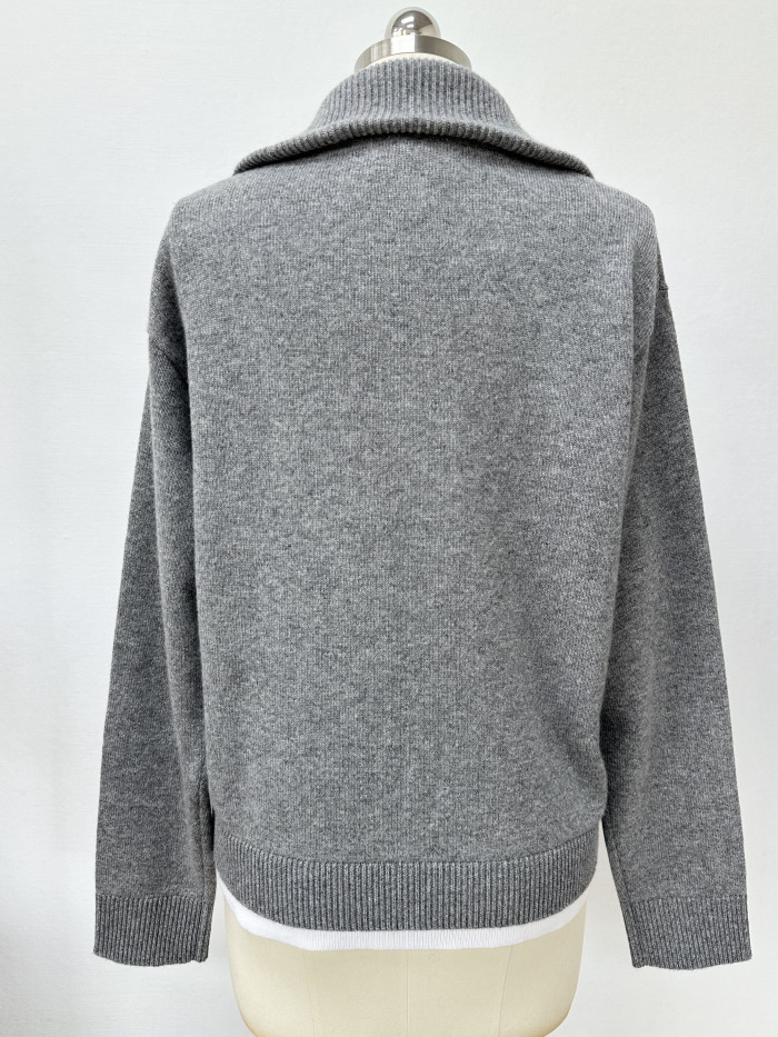 Chanel Top-quality Version Zipper Lapel Cashmere Sweater #378803