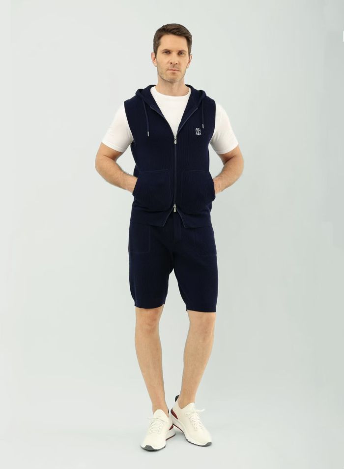 Brunello Cucinelli Men's Hooded Sports Vest Shorts Set #378796