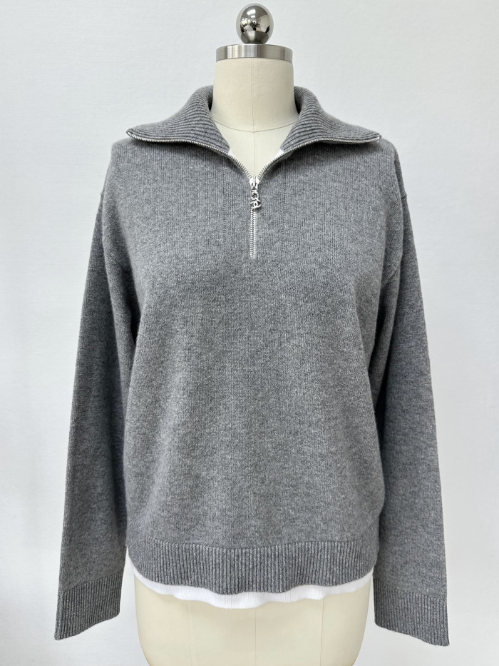 Chanel Top-quality Version Zipper Lapel Cashmere Sweater #378803