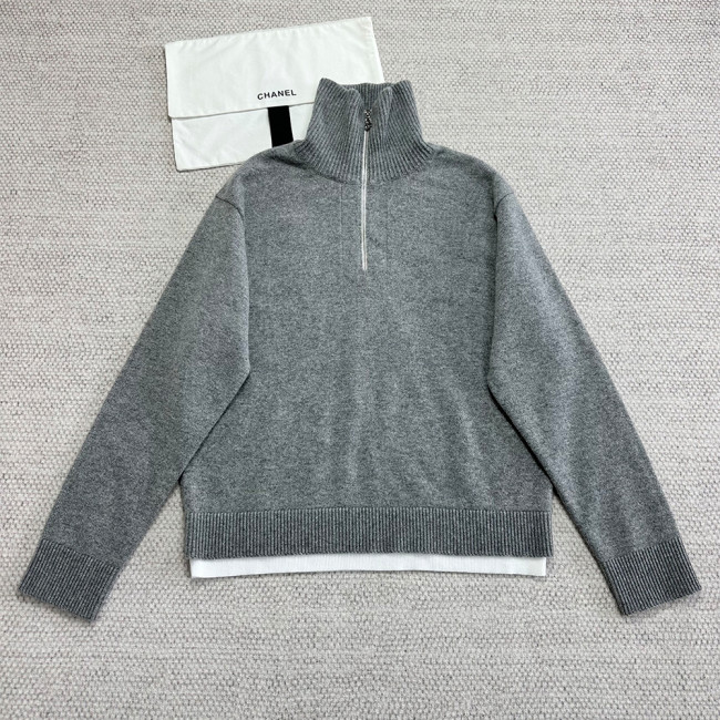 Chanel Top-quality Version Zipper Lapel Cashmere Sweater #378803