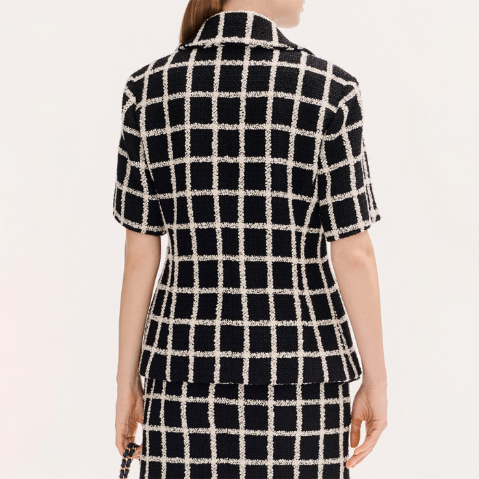 Chanel Jacket Wool Tweed Black White #379065