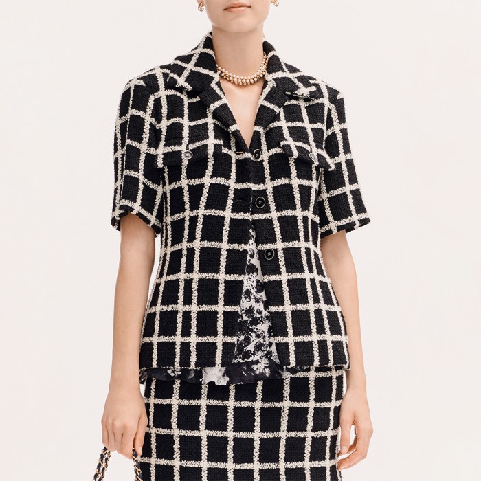 Chanel Jacket Wool Tweed Black White #379065