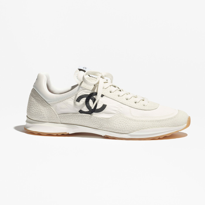 Chanel Sneakers Fabric Embossed Suede Calfskin White Black #379143