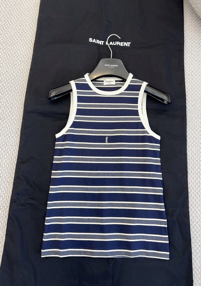 Saint Laurent Cassandre Tank Top in Striped Cotton Jersey in Blue #379142