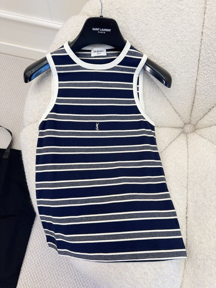 Saint Laurent Cassandre Tank Top in Striped Cotton Jersey in Blue #379142