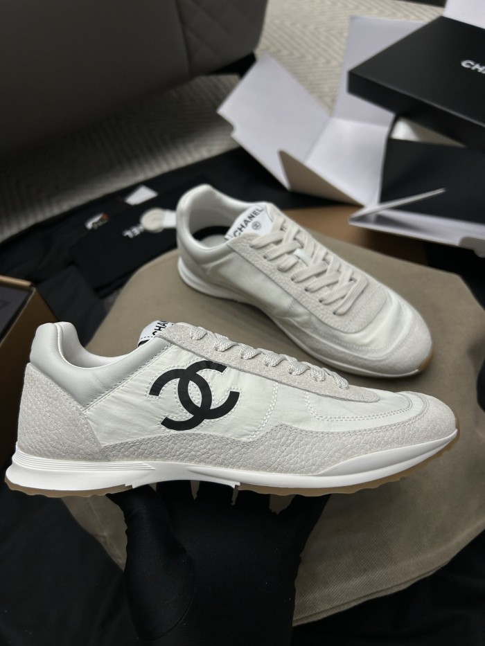 Chanel Sneakers Fabric Embossed Suede Calfskin White Black #379143
