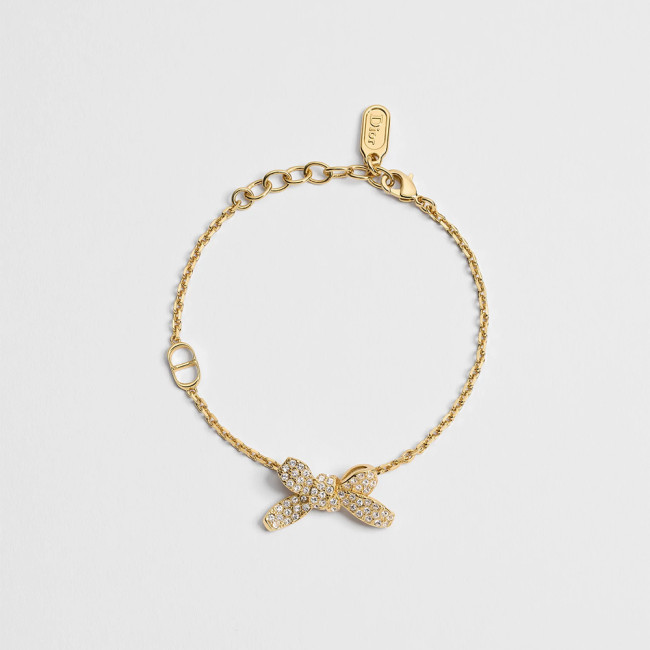 DIOR Delicate Bow Bracelet Gold-Finish Metal and Crystals #379150