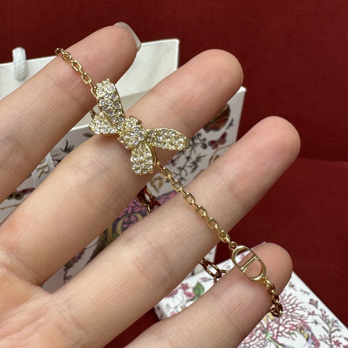 DIOR Delicate Bow Bracelet Gold-Finish Metal and Crystals #379150