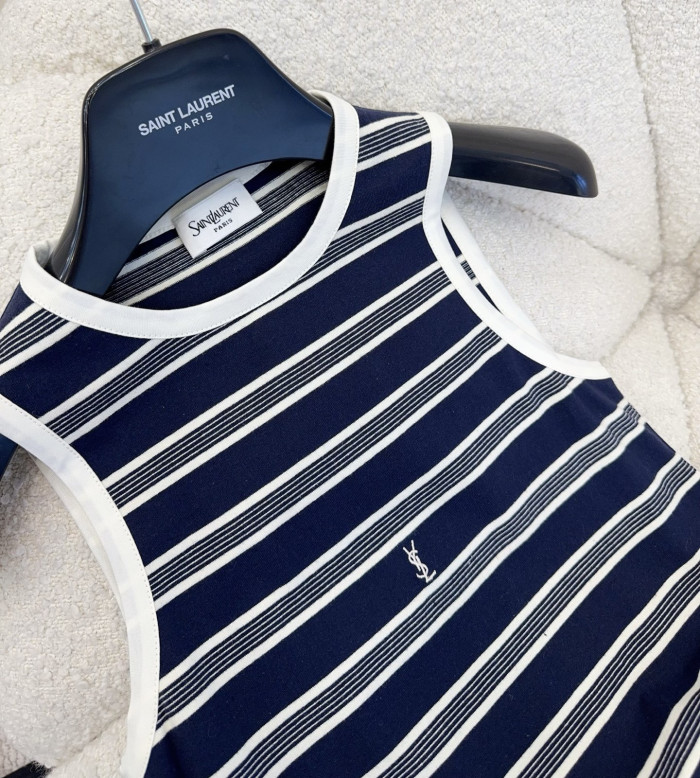 Saint Laurent Cassandre Tank Top in Striped Cotton Jersey in Blue #379142