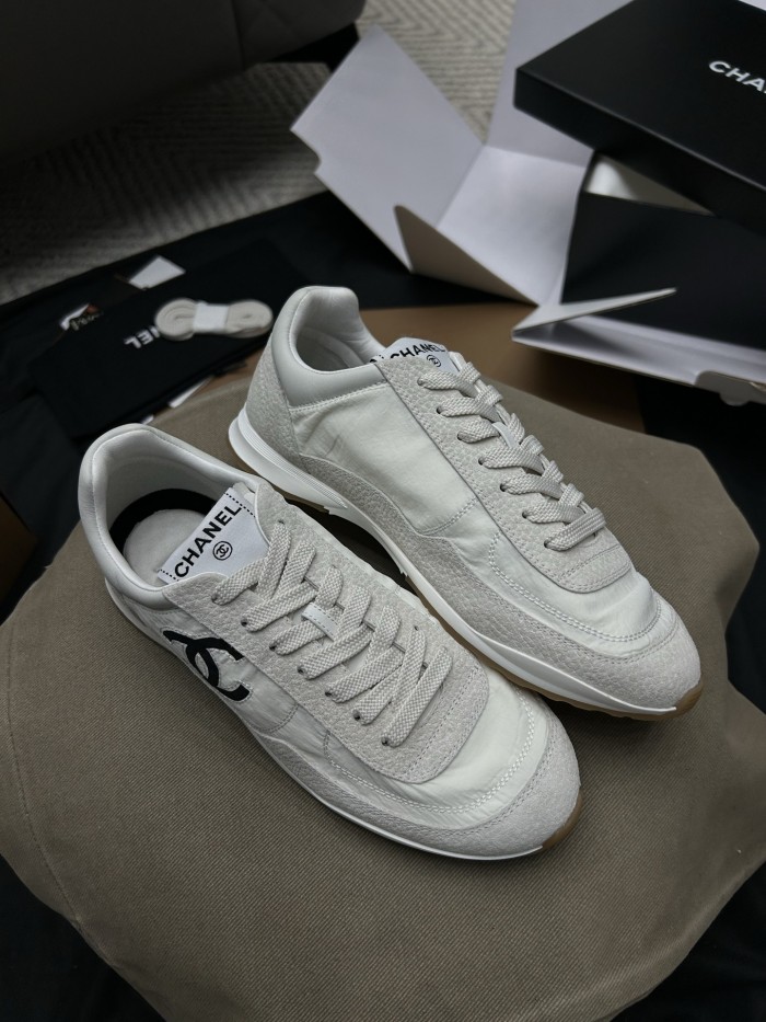 Chanel Sneakers Fabric Embossed Suede Calfskin White Black #379143