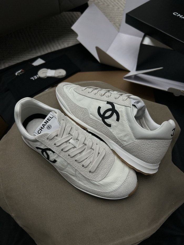 Chanel Sneakers Fabric Embossed Suede Calfskin White Black #379143