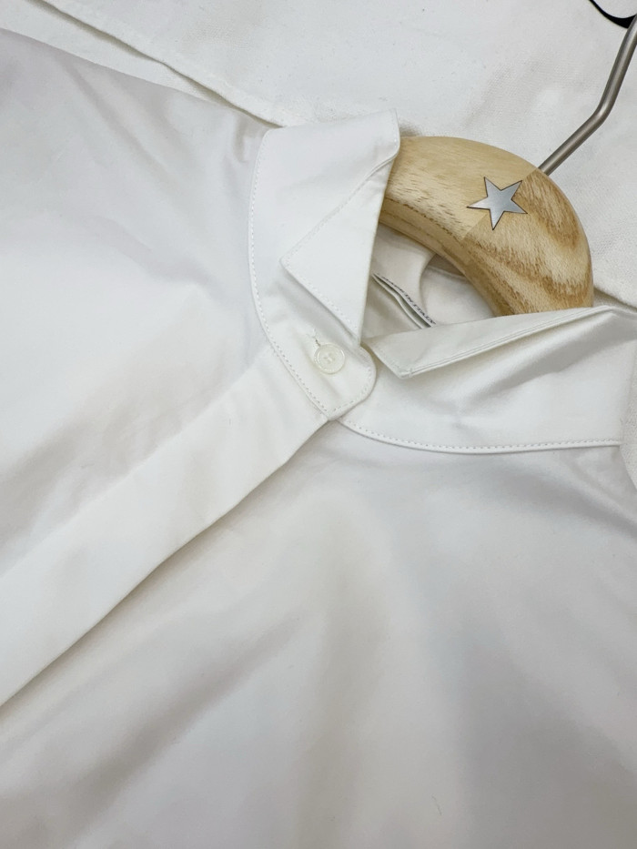 DIOR Mid-length Umbrella-shaped Cardigan Shirt Dress in White Cotton Poplin Trim #376910