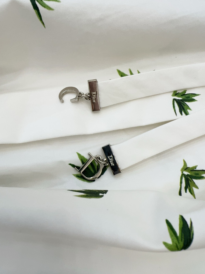 DIOR Mid-length Umbrella-shaped Cardigan Shirt Dress in White Cotton Poplin Trim #376910