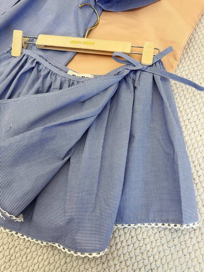 MiuMiu White light Blue Gingham Shirt Miniskirt #379218